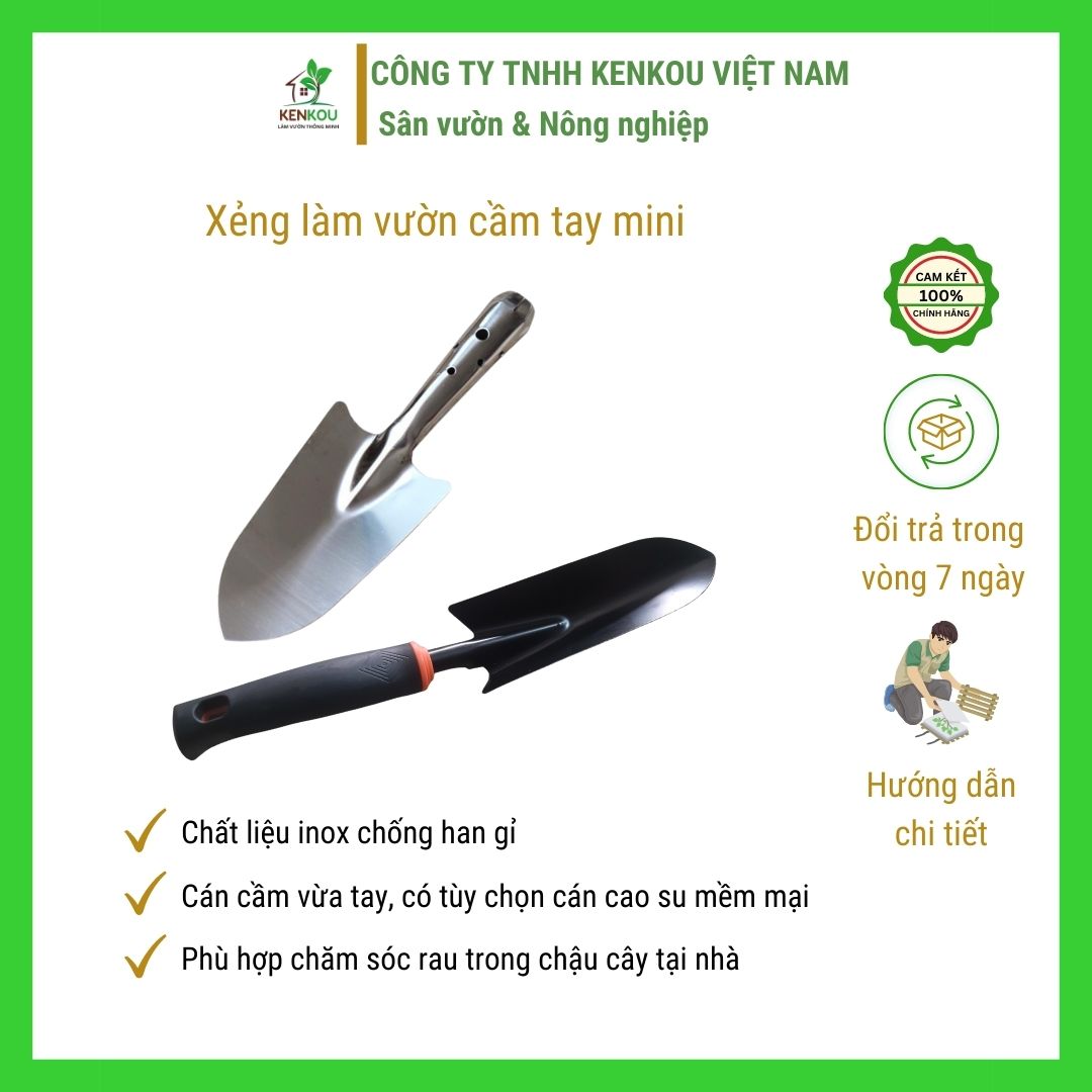Freeship Xẻng làm vườn mini Xẻng Inox - Xẻng cán nhựa làm vườn chất lượng - Kenkou Làm vườn thông minh