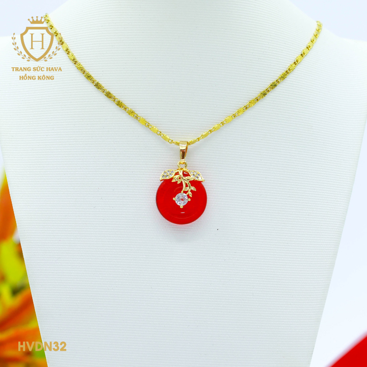 Dây Chuyền Nữ, Vòng Cổ Nữ Mặt Quả Táo Đính Đá (Màu Đỏ), Titan Xi Mạ Vàng Thật 10k, 18k, 24k Cao Cấp (Không Bị Đen) - Trang Sức Hava Hong Kong Phong Cách Thời Trang