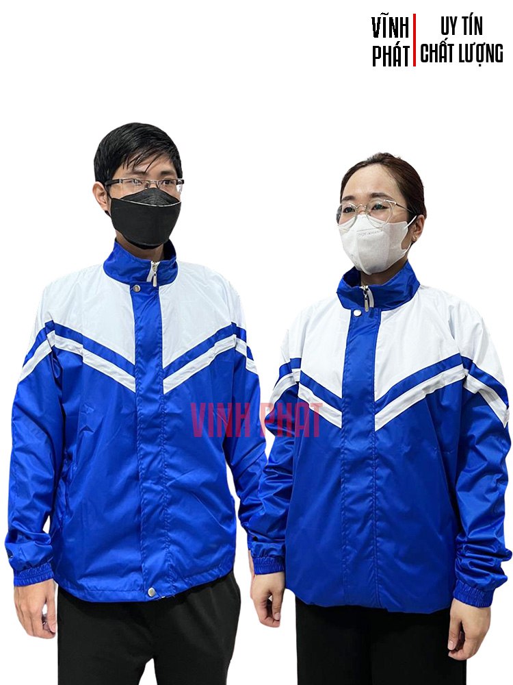 Áo Khoác Đồng Phục Học Sinh Cấp 1,2,3- Áo Khoác Gió Màu Xanh Bích Phối Trắng-Hình Thật