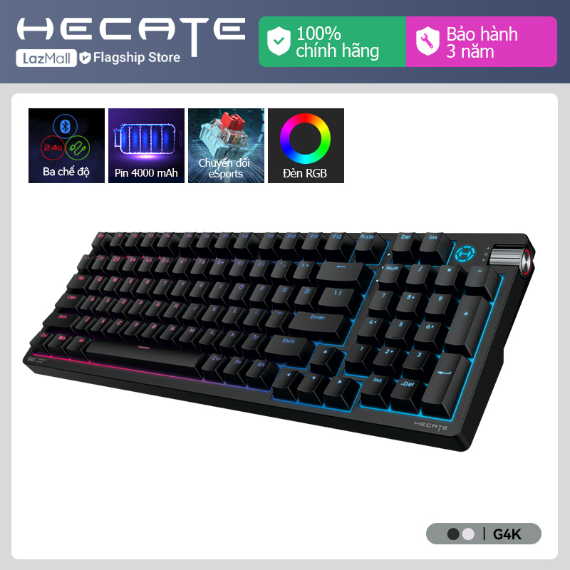 HECATE G4K Tri-mode Wireless Gaming Keyboard 2.4GHz Low Latency/RGB Light/Quick Rebund Gaming Switch/4000mAh Battery Life/Support APP Customized Mechanical Keyboard for PC Laptop