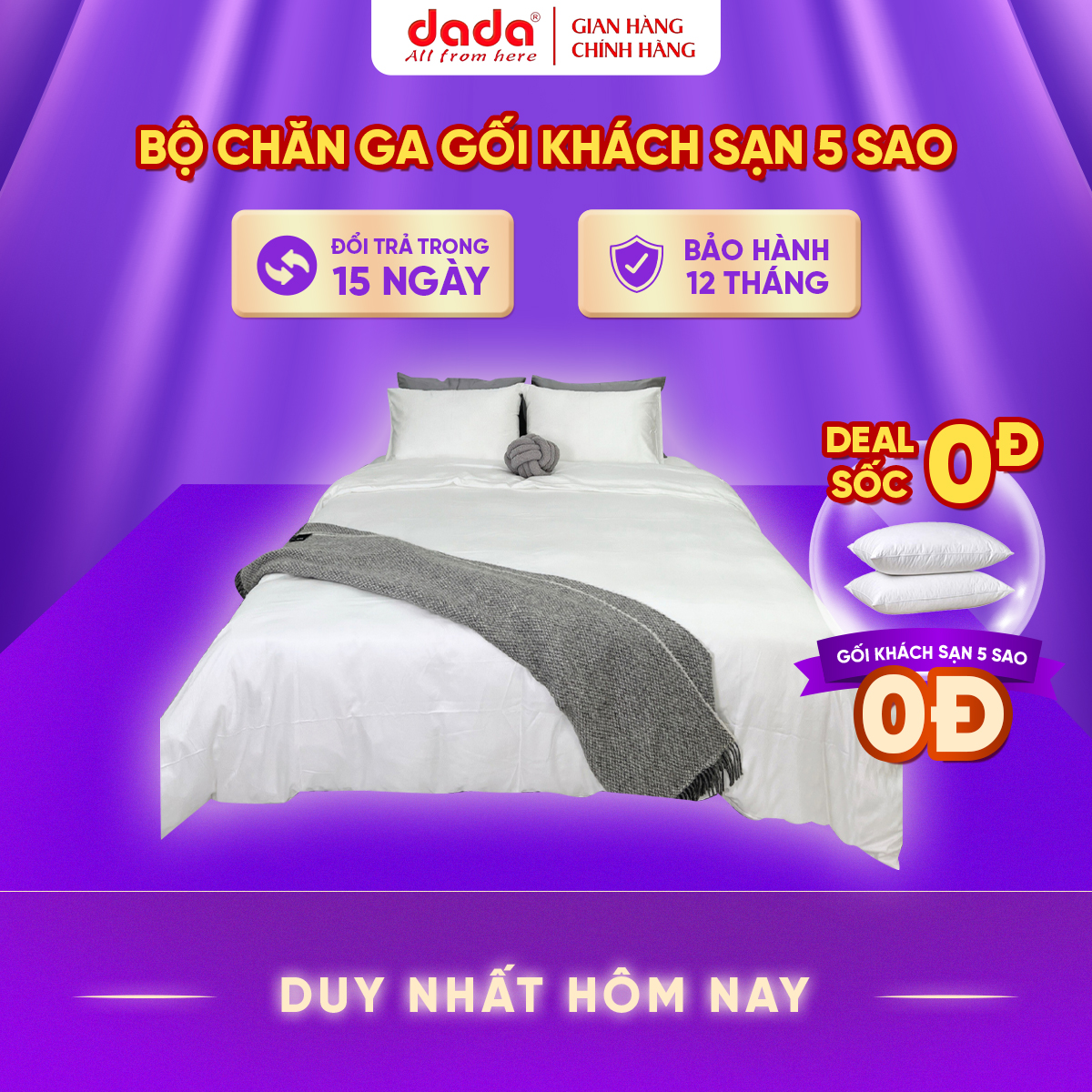 Bộ Chăn Ga Gối Khách Sạn 5 Sao DADA - Cotton Premium T300 Mềm Mịn Mát - Trắng/Trắng Kẻ Sọc - Hàng Chuẩn