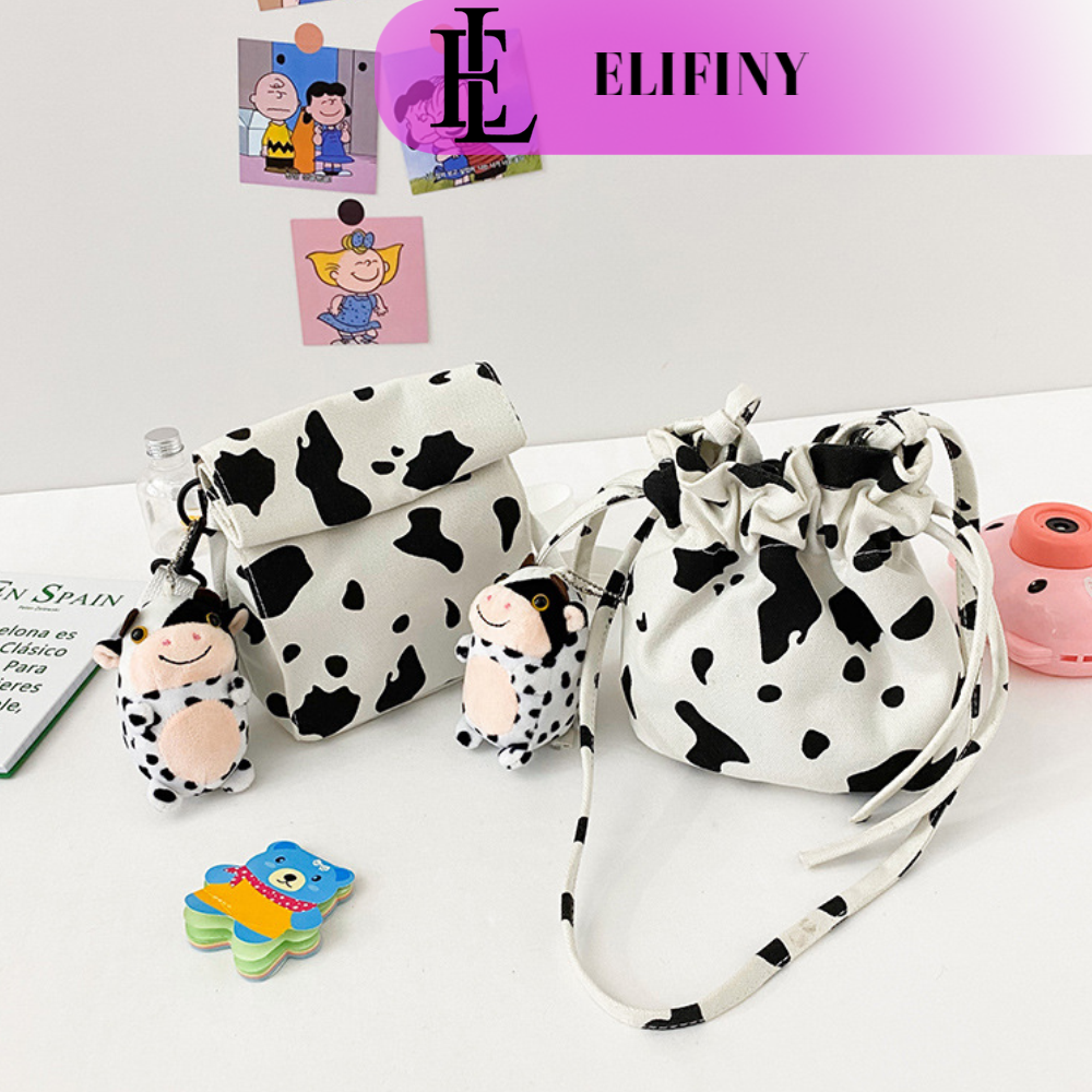 Túi Đeo Chéo Bò Sữa Rút Miệng Vải Mềm Nữ Tính Điệu Đà Dành Cho Nữ