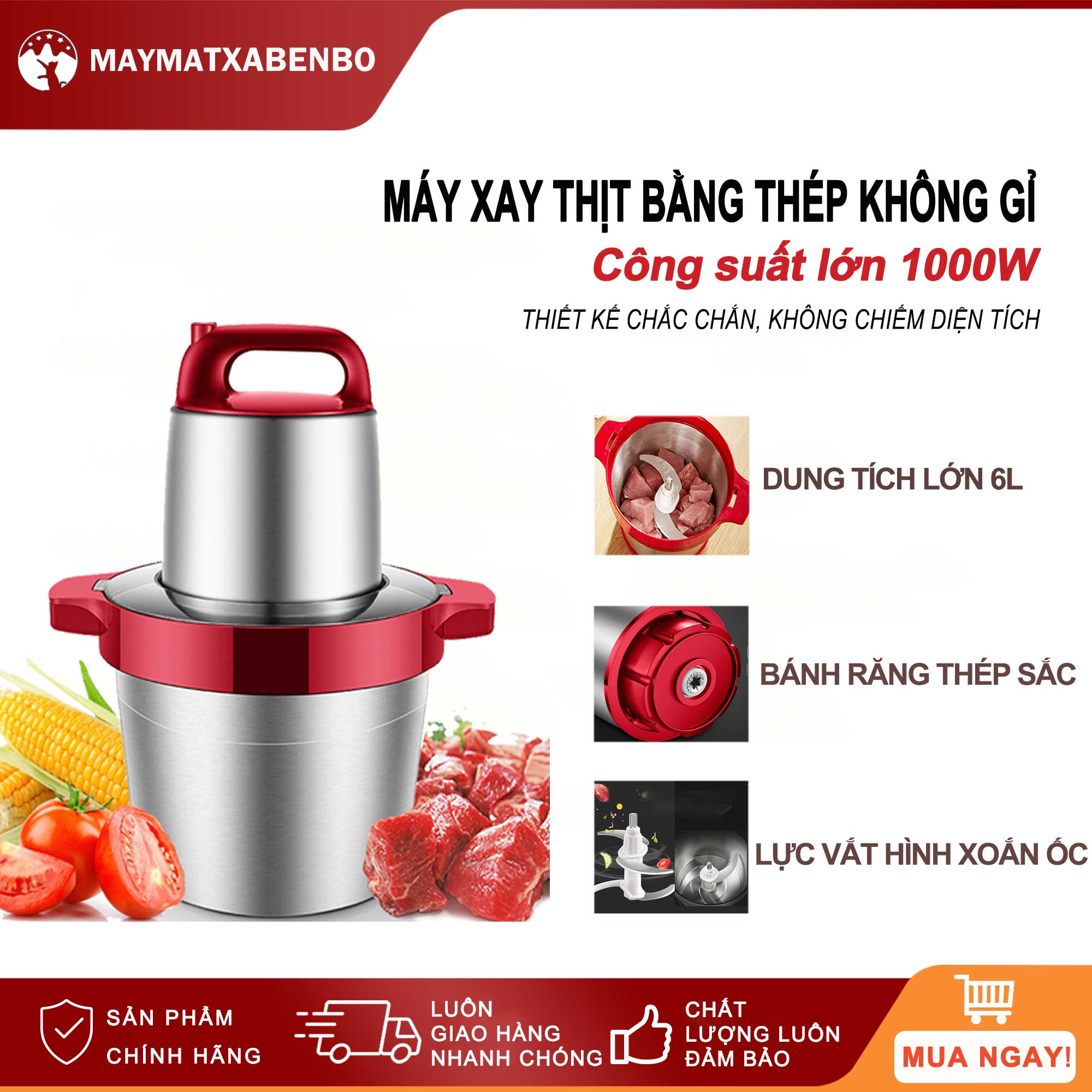 Máy xay thịt 6 Lít máy xay rau củ thịt inox thép không gỉ Máy xay Nồi xay