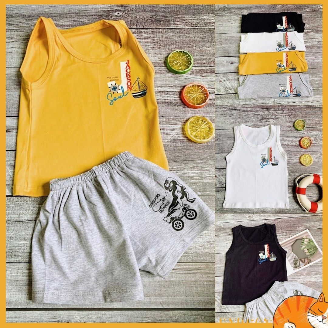 Áo thun bé trai ba lỗ Cotton chữ J A176 KidCat Shop made in Việt Nam