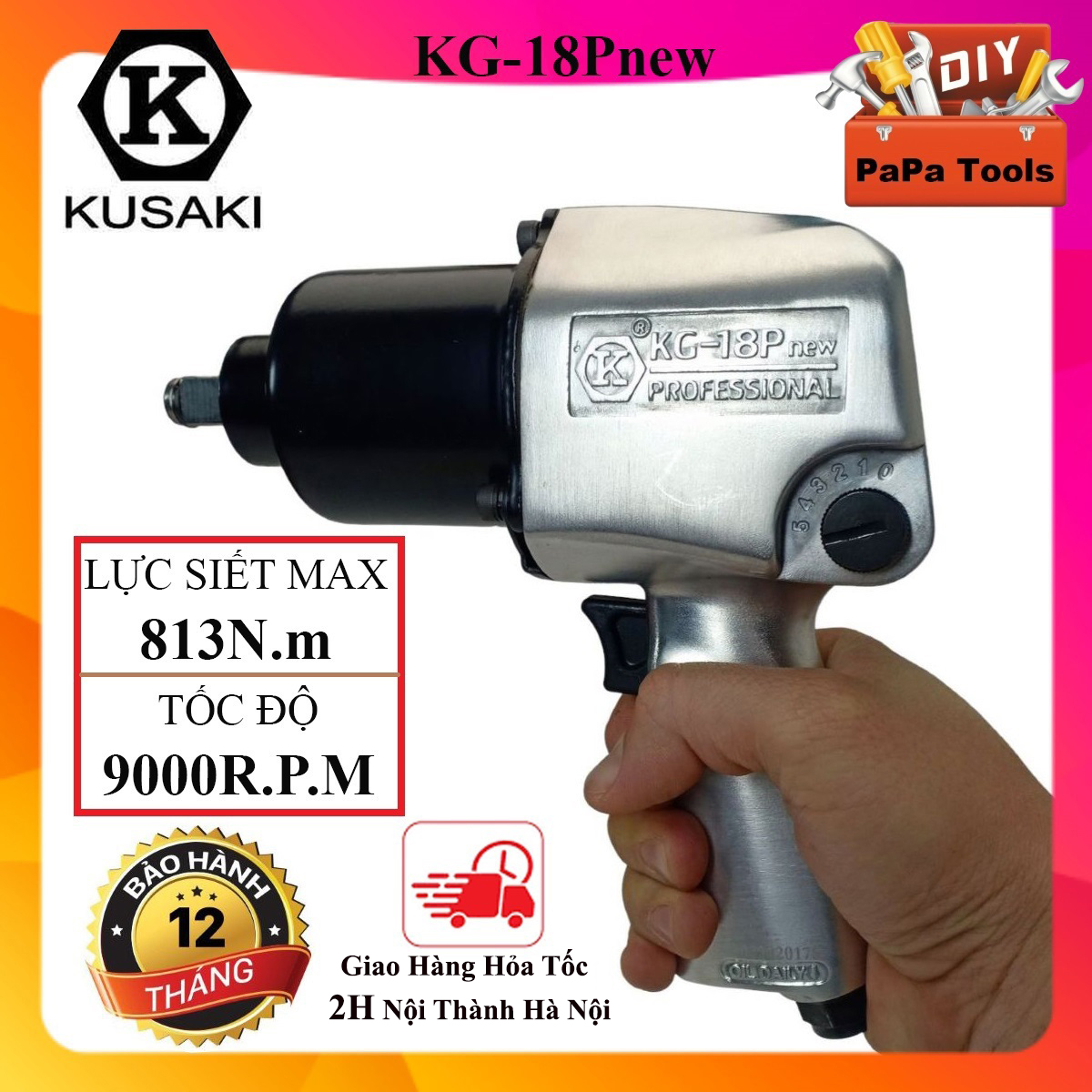 Máy vặn bulong dùng hơi 2 búa kusaki 1/2 - kg18pnew 5 số, máy tháo ốc bằng khí nén cho thợ sửa chữa ô tô xe máy