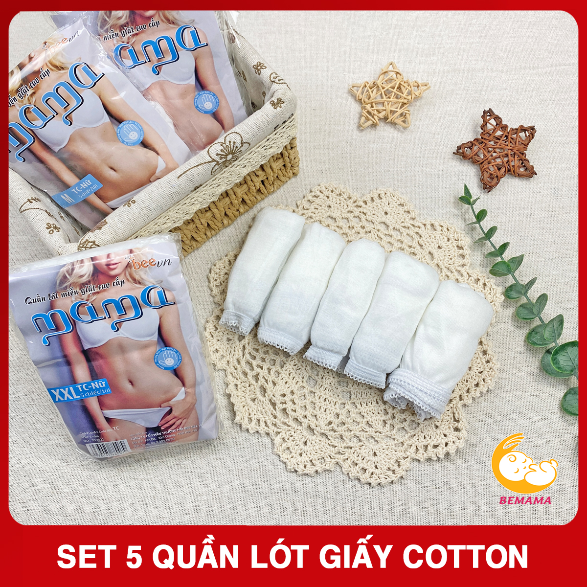 (SET 5) Quần Lót Giấy Cotton Mặc 1 Lần Cho Mẹ Sau Sinh, 100% Cotton Cao Cấp, Quần Lót Bầu Nữ, Đồ Lót Bà Bầu - Nội Y Bà Bầu Bemama - 1 Bịch Quan Lot Giay Cotton