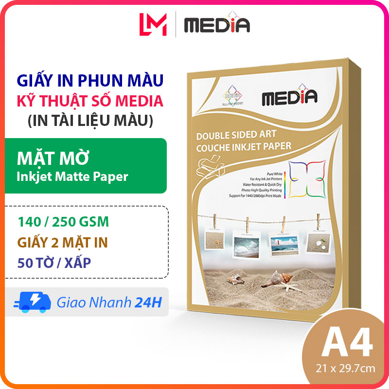 Giấy In Màu Media A4 Mờ 2 Mặt In 140/250gsm 50 Tờ, Inkjet Matte Paper Giấy In Phun Màu A4, Giấy In Ảnh 21x30