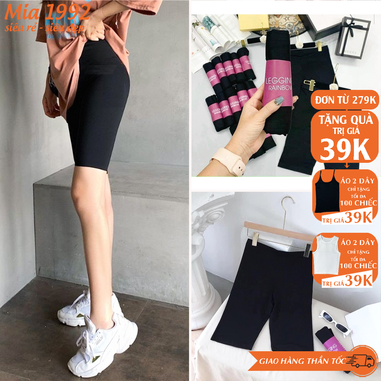 Quần legging nữ MIA 1992 cao cấp - quần legging đùi nâng mông siêu co dãn big size hàng nhập Quảng Châu