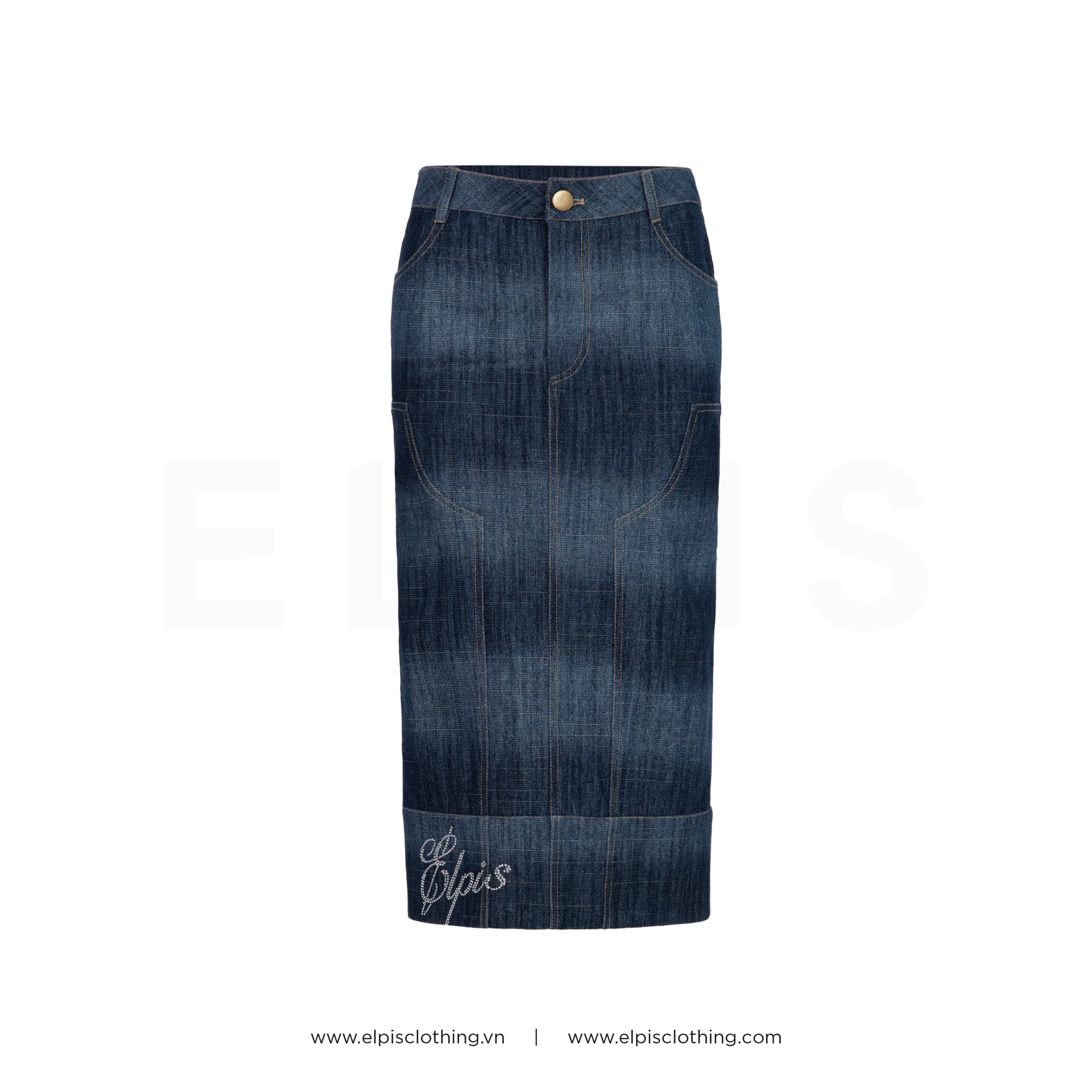 Elpis - chân váy bút chì jeans dài qua gối ss23b83