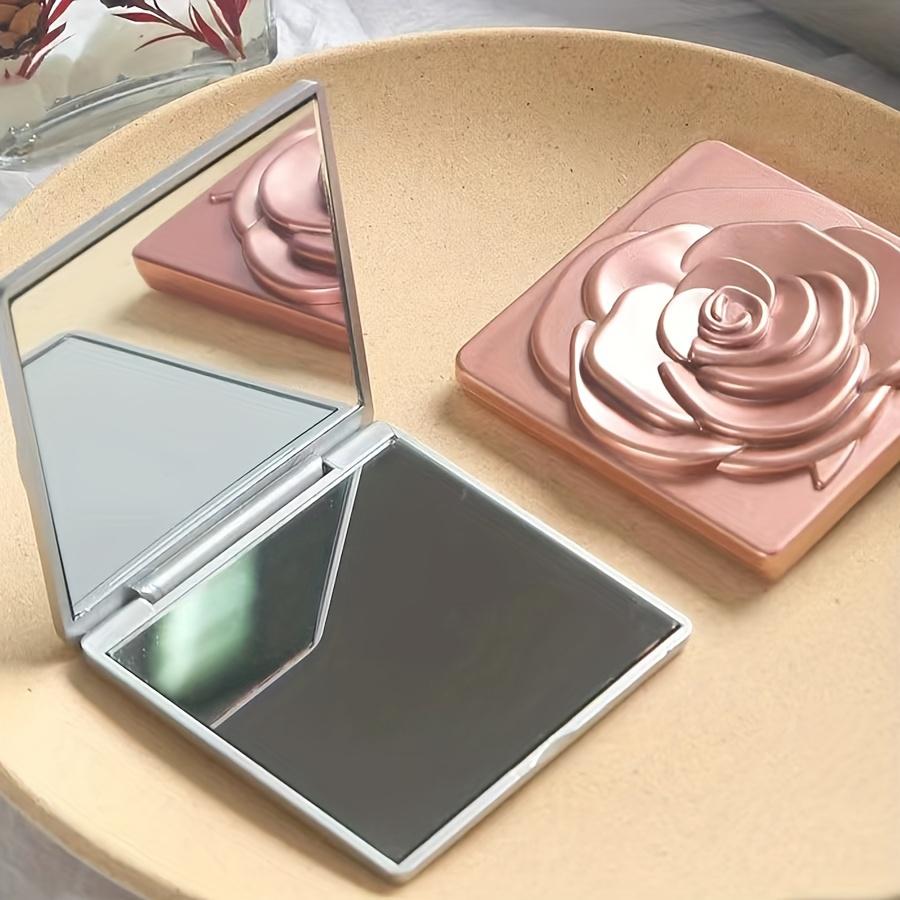 dundong 1pc Rose Design Compact Makeup Mirror For Women And Girls, Elegant Square Travel Cosmetic Mirror For Pocket, Purse Or Handbag, Portable Small Folding Handheld Vanity Mirror