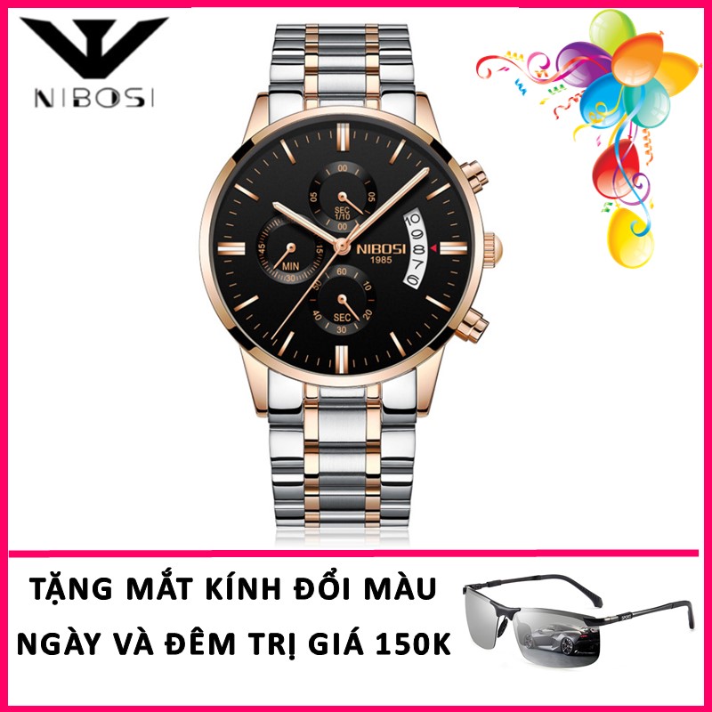[HCM]( Xả hàng cuối năm)  Đồng hồ nam NIBOSI chạy Full 6 kim Đẳng cấp Doanh Nhân Chạy dây thép chống gỉ chống nước sang trọng Full box Tặng Mắt Kình đổi màu