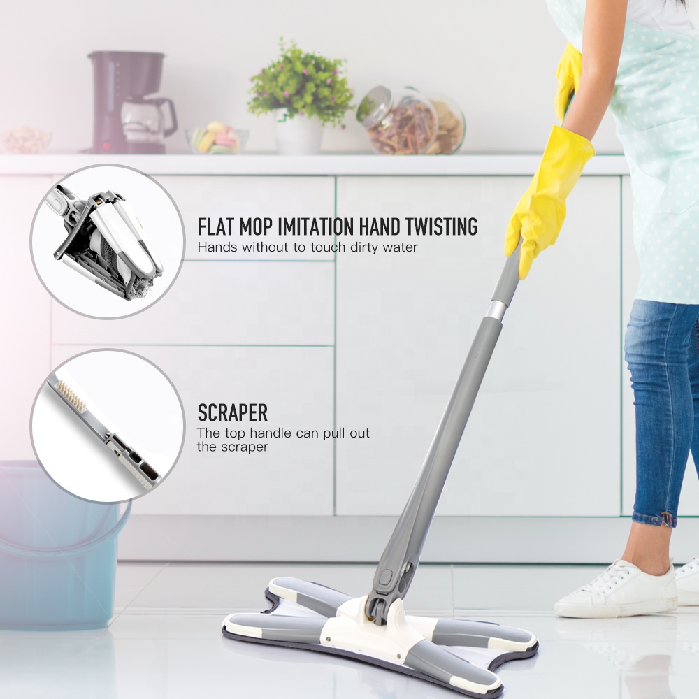 Cây lau nhà tự vắt chổi lau sàn thông minh xoay 360 độ dạng chữ X dụng cụ vệ sinh tiện lợi