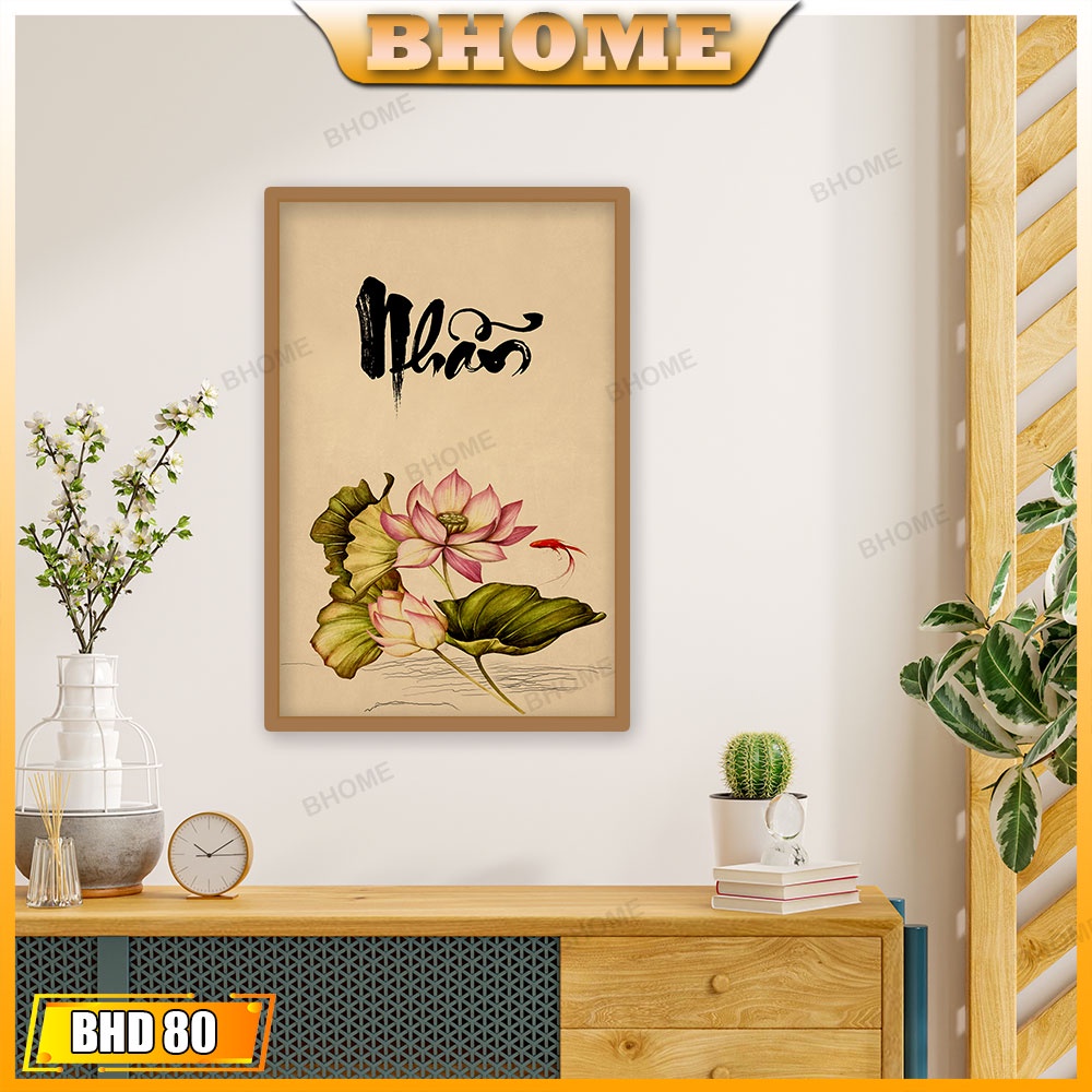 Tranh treo tường thư pháp chữ nhẫn , đức , phúc , trí , hiếu , an , tâm -