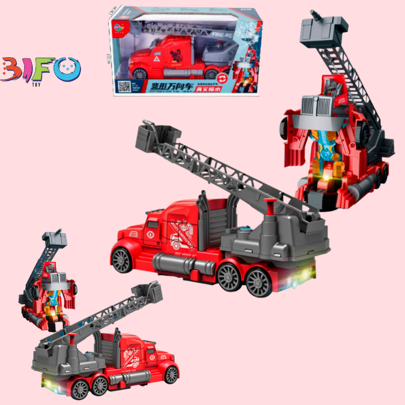 Đồ chơi xe cứu hỏa phun nước tự động biến hình Robot có đèn nhạc mới lạ cho bé đồ chơi xe ô tô bé trai màu đỏ cực ngầu