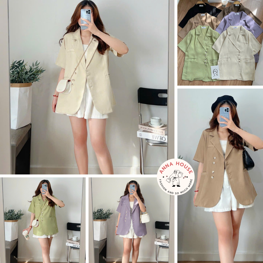 Áo khoác blazer nữ ngắn tay lỡ form rộng 1 lớp nhiều màu, áo khoác ngoài nữ blazer cổ vest cộc tay lửng dáng rộng