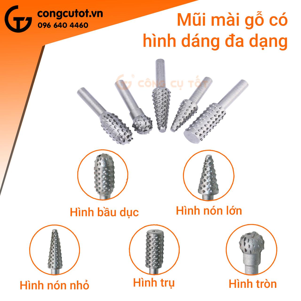 Bộ 5 mũi mài gỗ 10-29mm