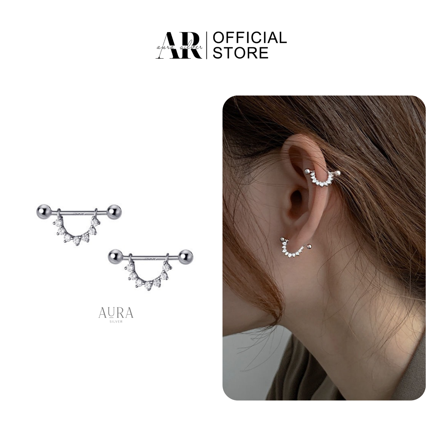 Khuyên tai bạc nữ cá tính đeo vành tai-kt48-aurasilver