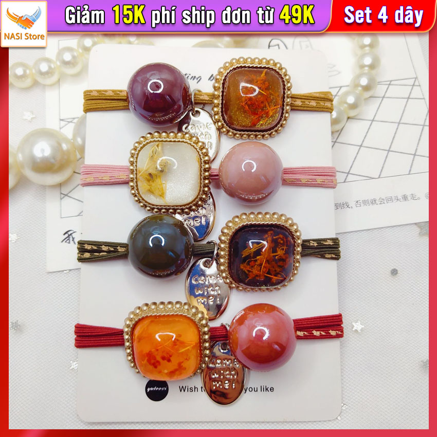 Dây buộc tóc nữ hoa văn chìm 3D [Set 4 dây] NASI Store dễ thương phong cách hàn quốc thun cột tóc nữ co giãn tốt phụ kiện tóc