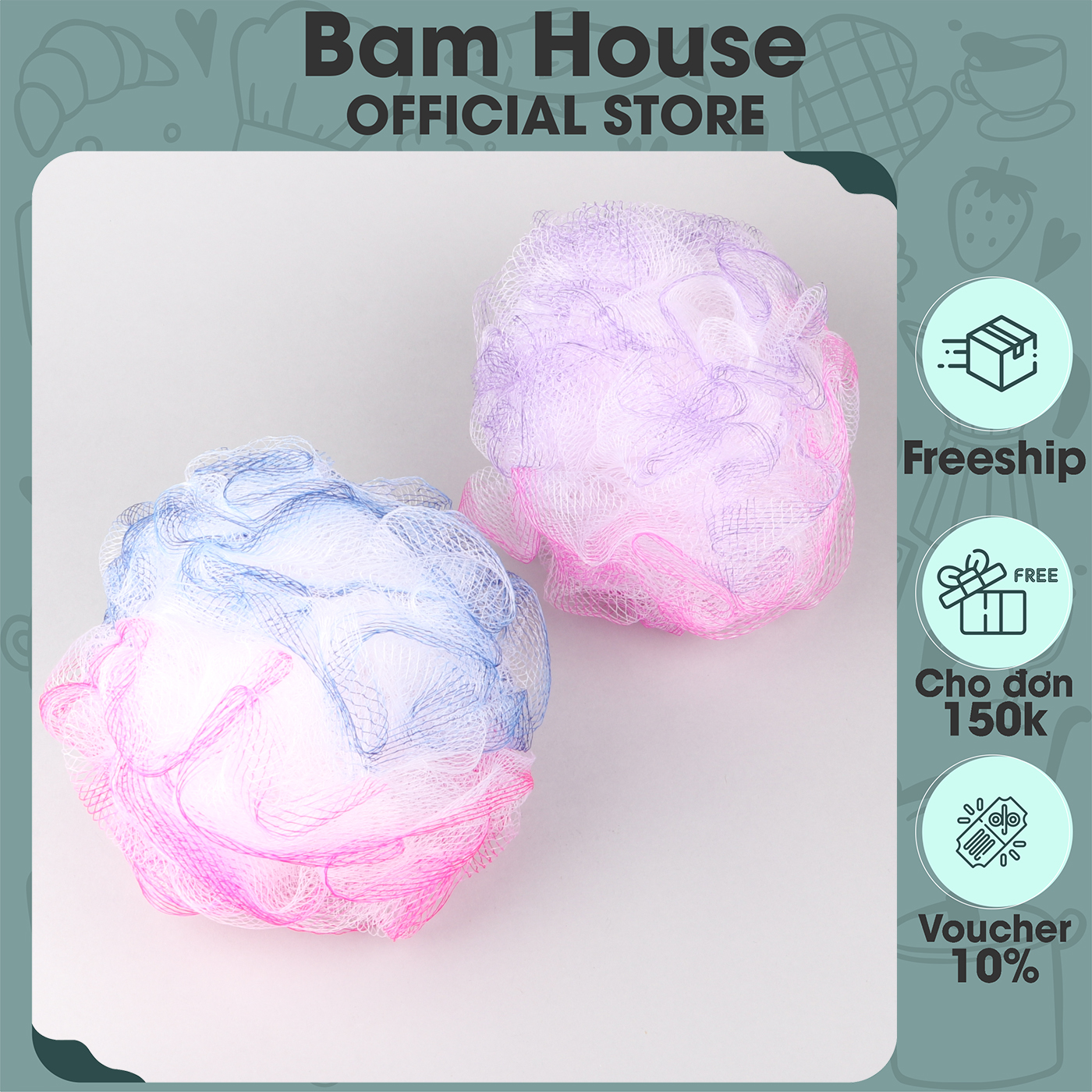 Bông tắm tròn Bam House cao cấp nhiều màu BTT05 – Bam House