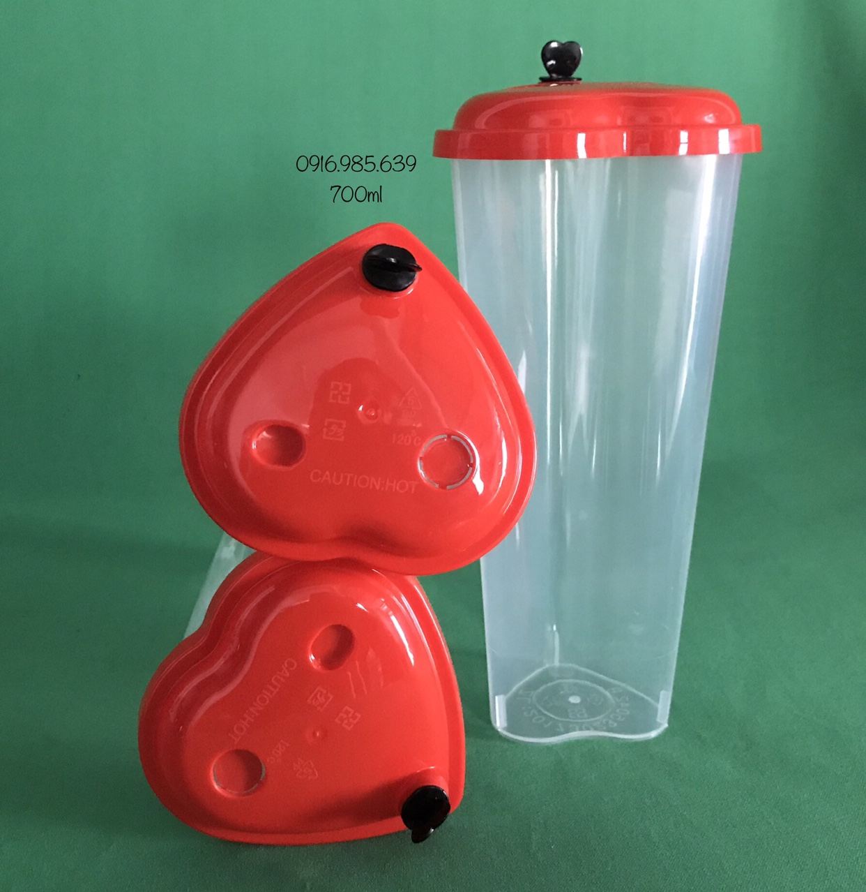 100 ly pp trái tim 700ml + nắp + nút tim