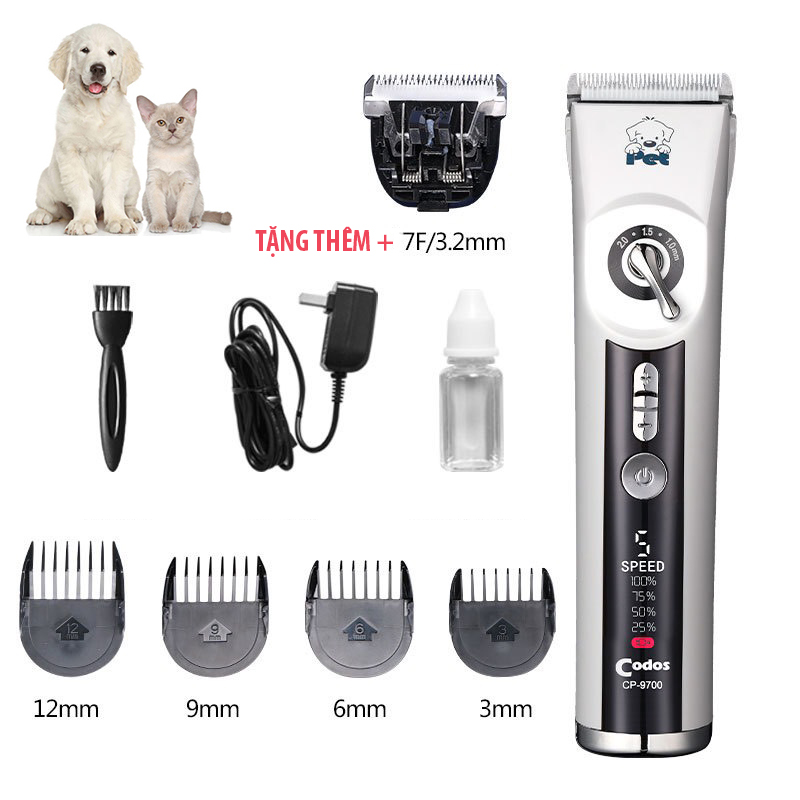 Tông đơ cắt tỉa lông chó mèo Codos CP-9700,tặng thêm lưỡi cấp,5 tốc độ,màn hình hiển thị pin,sạc 3 giờ sử dụng 240 phút
