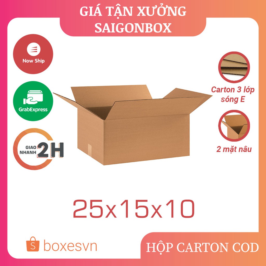 [GIÁ TẬN XƯỞNG] Combo 50 hộp giấy carton size 25x15x10 cm để đóng gói hàng hóa