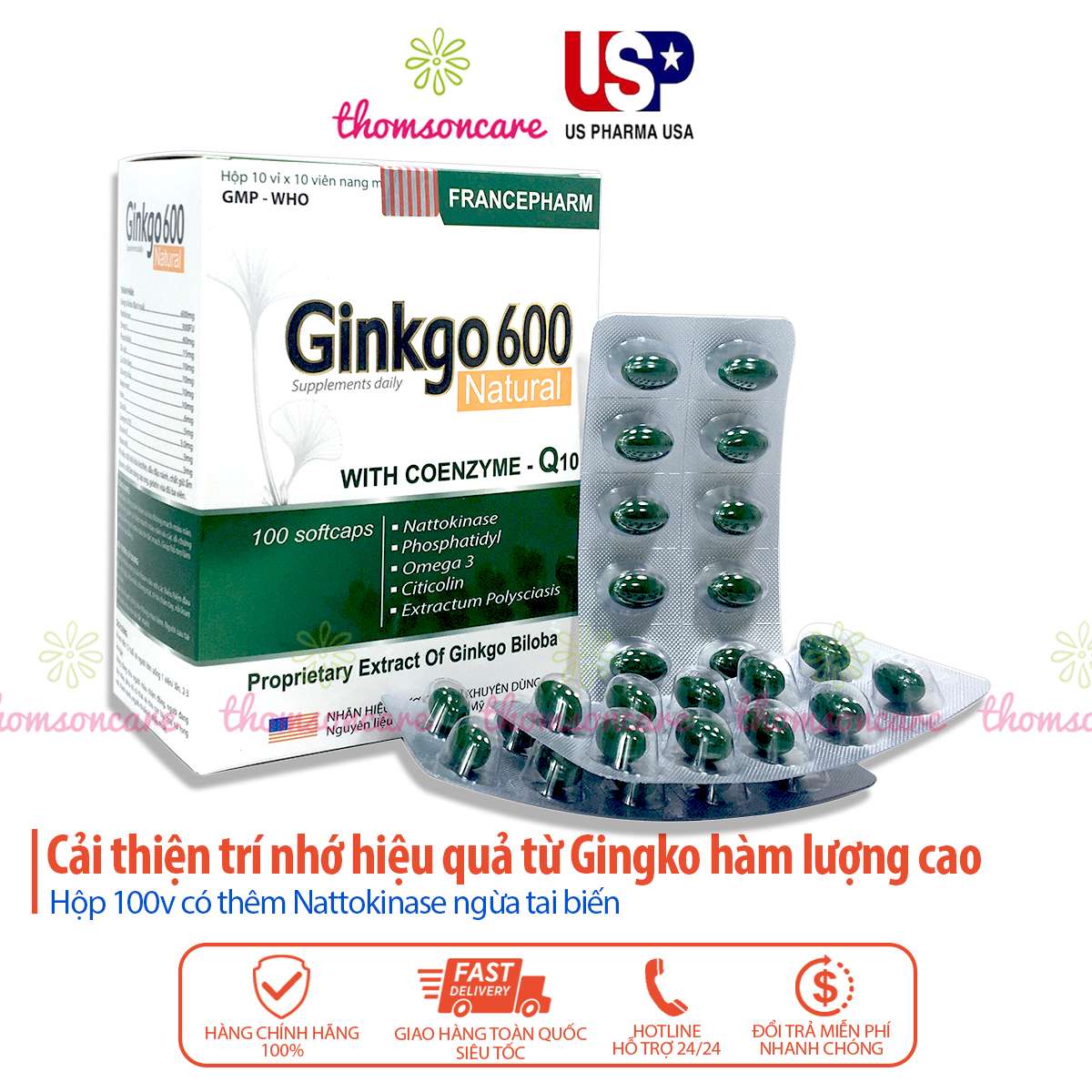 Ginkgo 600 viên uống hoạt huyết dưỡng não hộp 100viên