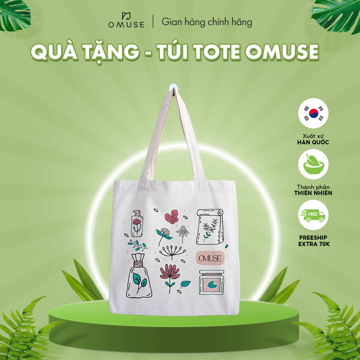 Túi tote đeo vai O'Muse vải canvas dễ thương