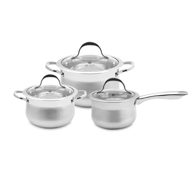 Bộ nồi và quánh elmich inox 304 cao cấp ibiza 3 chiếc cỡ 16,20,24cm el0124