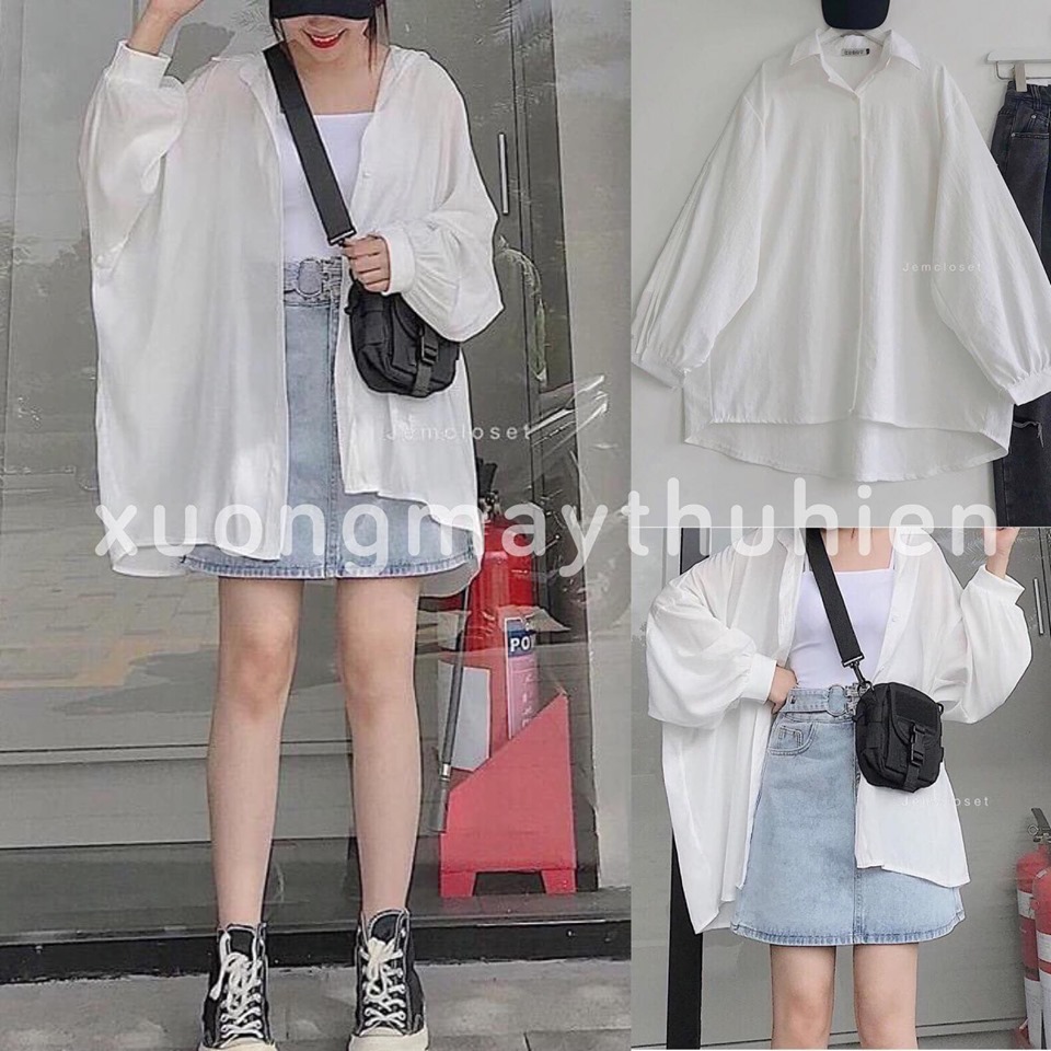 Áo sơ mi trắng tay bồng oversize jem closet / áo sơ mi trắng học sinh form rộng