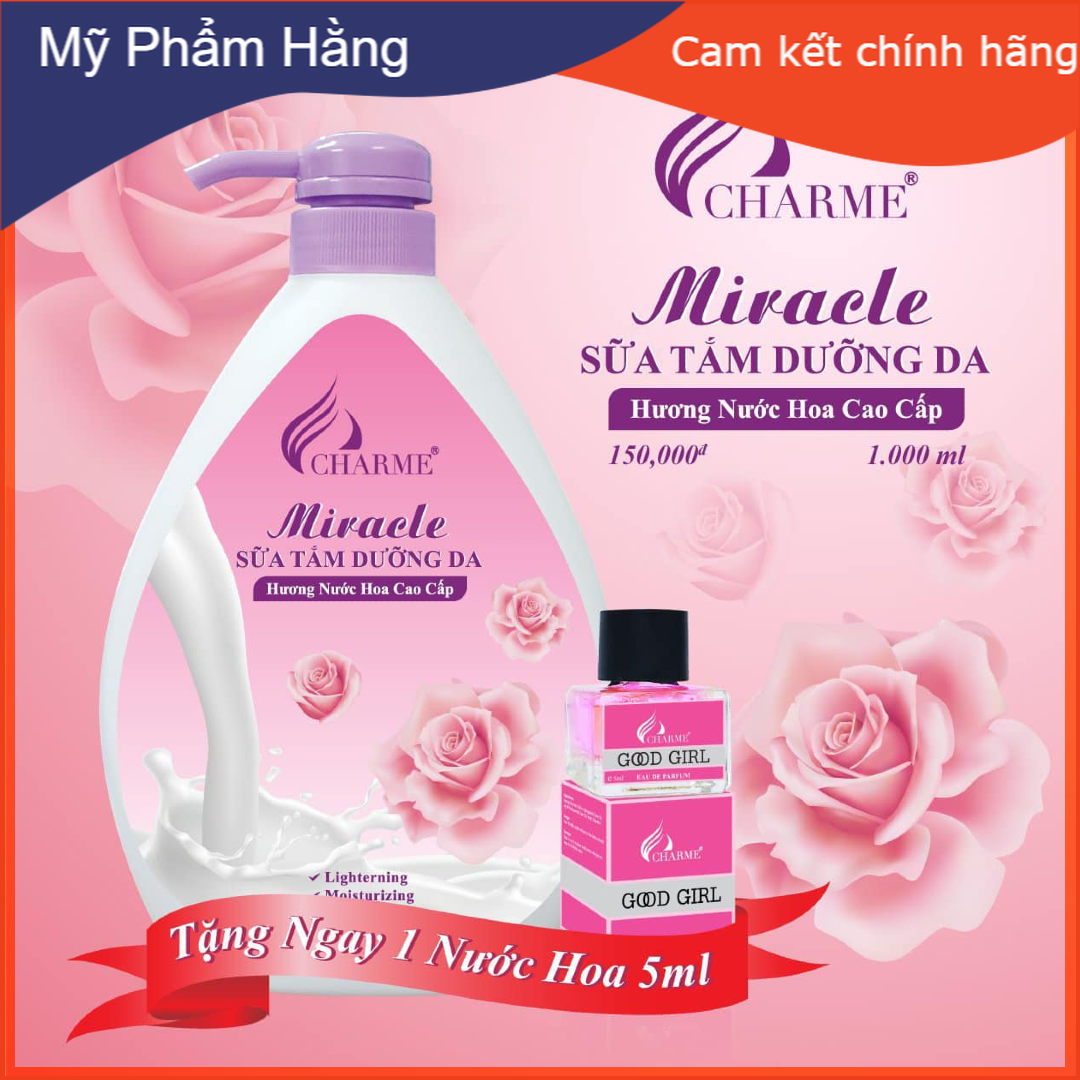Sữa tắm Miracle Nữ 1000ml hương hoa hồng thơm xĩu + tặng kèm nước hoa good girl 5ml