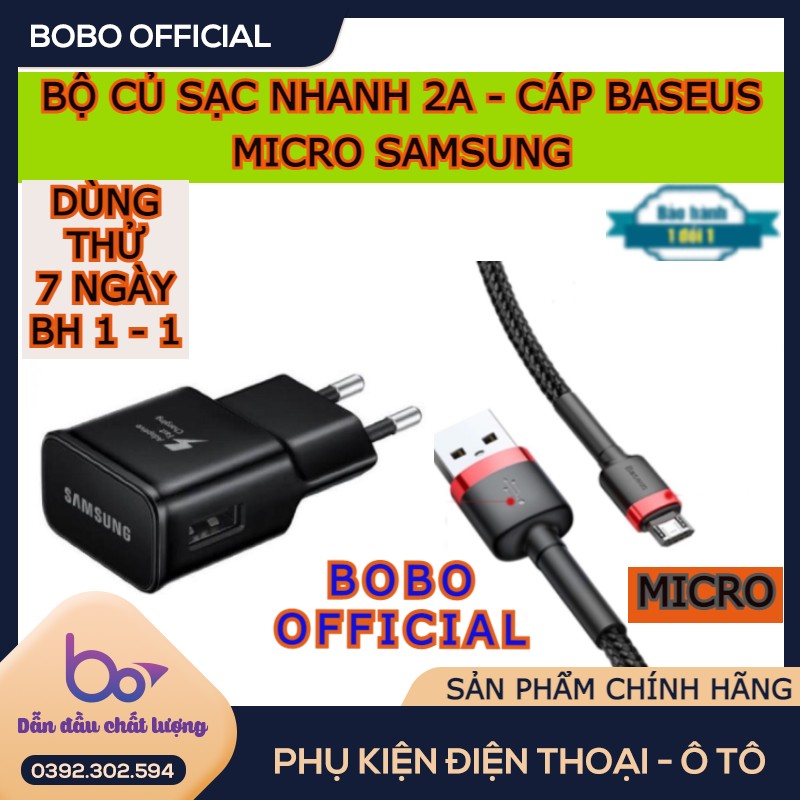 Bộ củ sạc nhanh 2a - cáp micro baseus cho dòng máy samsung - oppo - xiaomi , bh 12 tháng