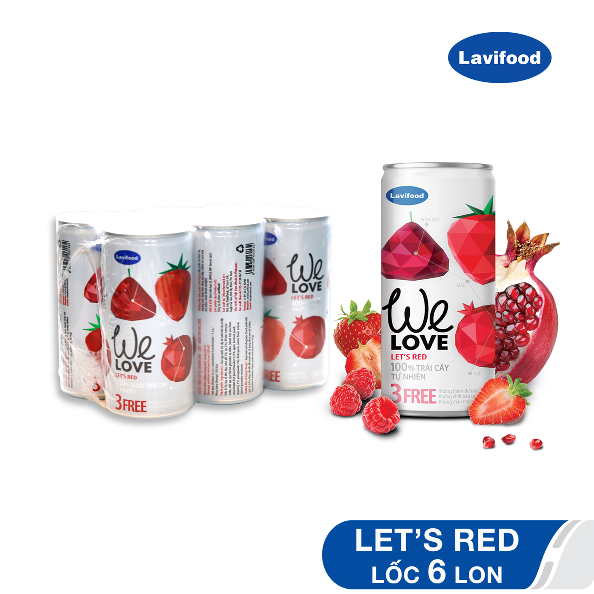 Nước Trái Cây Tự Nhiên WE LOVE Let's Red – Lavifood [Lốc 6 lon x 200ml]