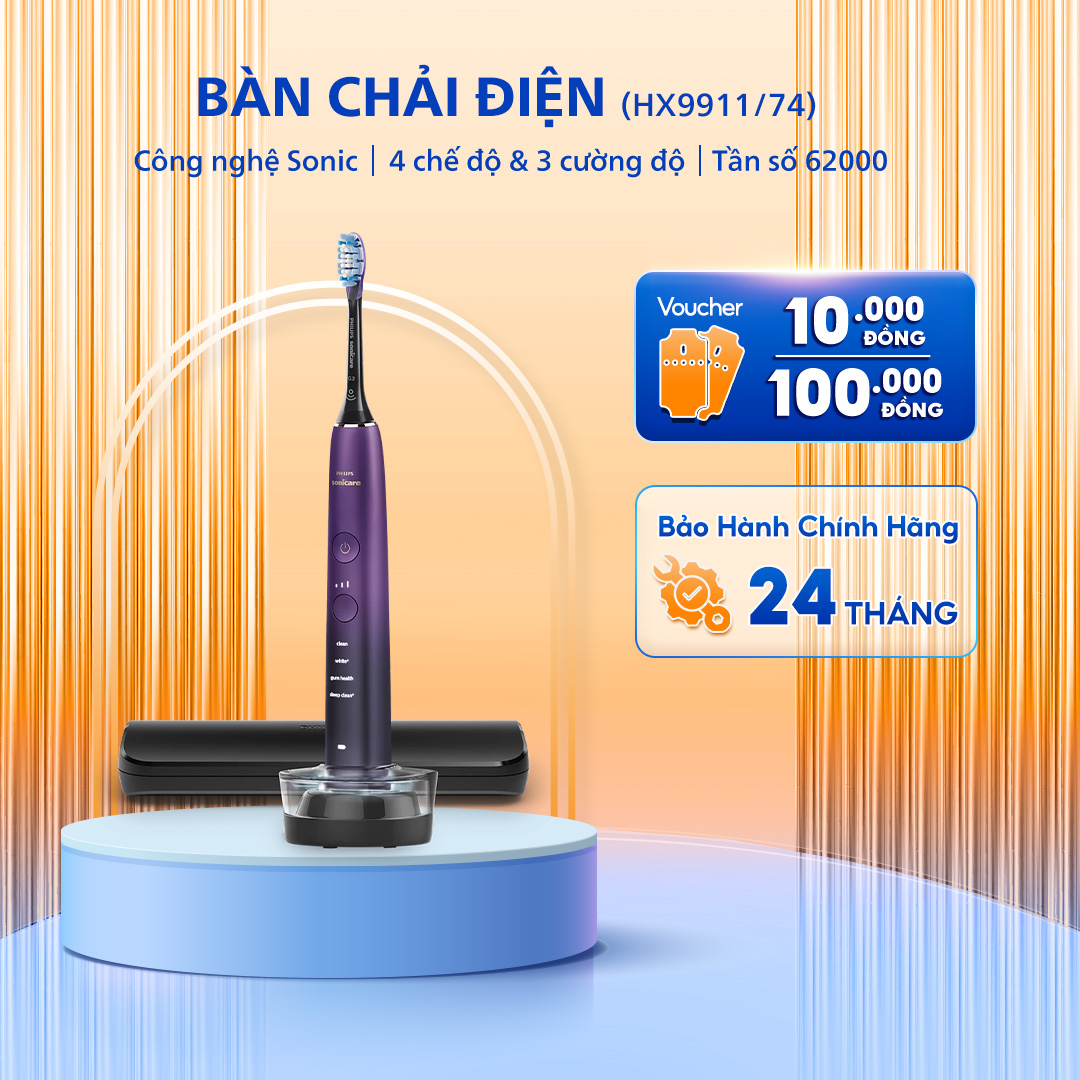 Bàn Chải Điện PHILIPS Sonicare DiamondClean HX9911/74, Công Nghệ Sóng Âm, Kết Nối App, Bảo Hành Chính Hãng 24 Tháng