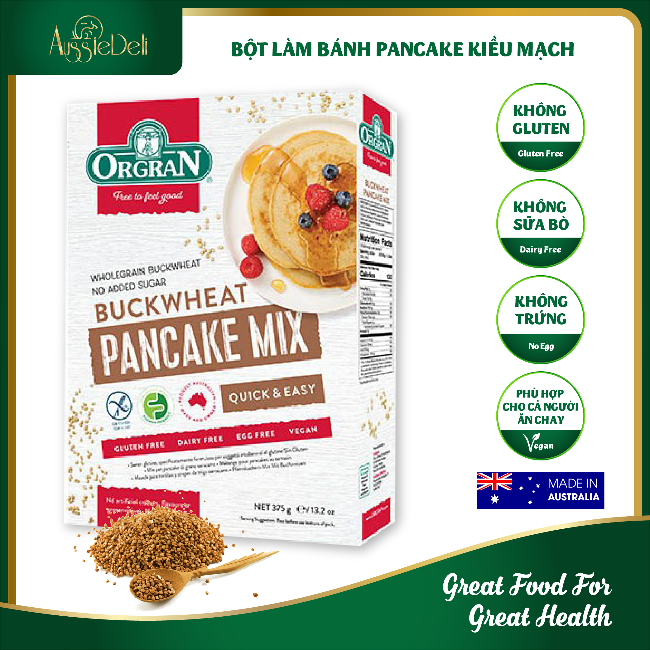 Hộp 375gr - bột làm bánh pancake thơm ngon tiện lợi nhanh chóng - orgran - nhập khẩu từ úc