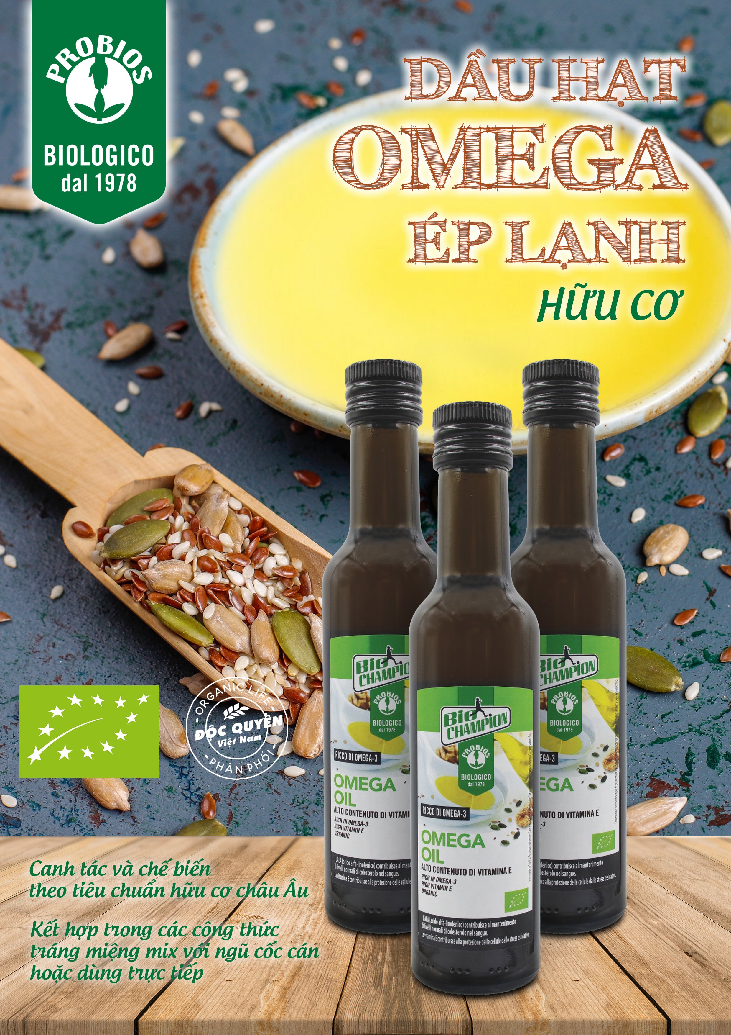 Dầu hạt Omega ép lạnh hữu cơ - Probios - 250ml