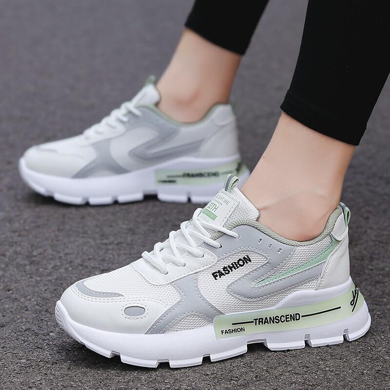 Giày Sneaker nữ trắng xọc xám viền xanh transcend điểm nhấn thời trang ulzzang