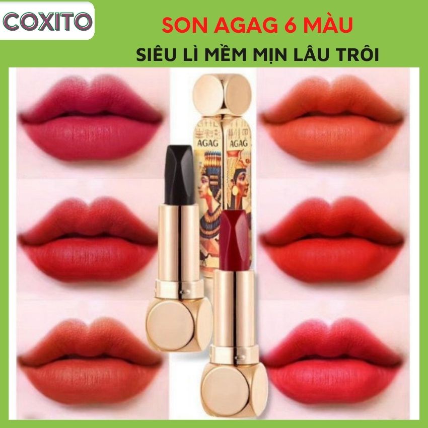 Son môi lì thỏi 6 màu chính hãng AGAG, Son kem lỳ mềm mịn môi chống lem màu khi ăn uống, dưỡng ẩm môi, dưỡng ẩm lâu trôi, son thỏi 3 màu bền màu,son môi màu đen, son nội địa Trung-COXITO