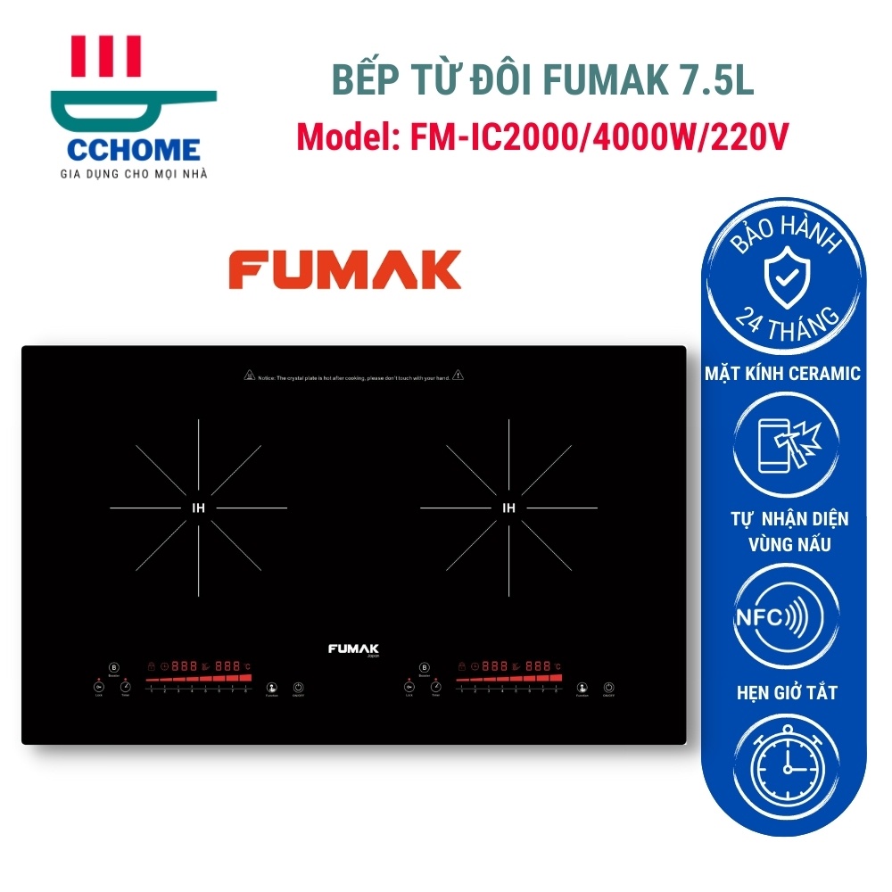 Bếp Từ Đôi 💥 𝗚𝗜𝗔́ 𝗦𝗔̣̂𝗣 𝗦𝗔̀𝗡 💥 Bếp từ Fumak FM-IC2000, Bếp Điện Công Suất 4000W CCHome LZD Fumak005