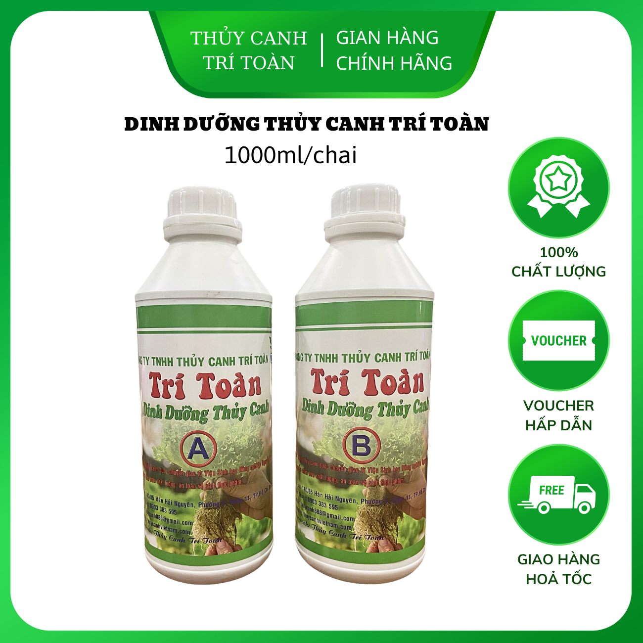 Dung dịch thủy canh Trí Toàn dùng cho rau ăn lá loại 1 lít mỗi chai