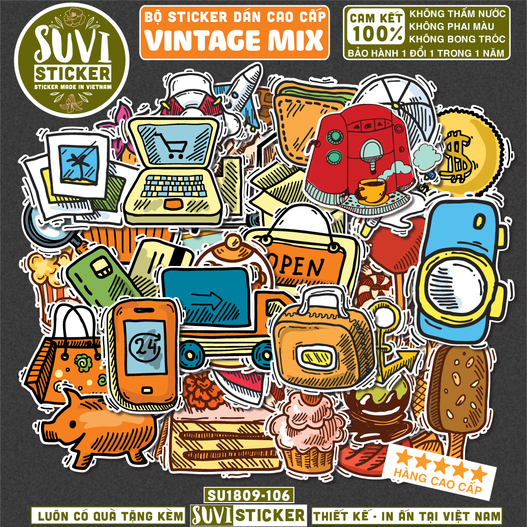 Sticker Cổ Điển chống nước dán laptop, điện thoại, đàn guitar, mũ bảo hiểm, vali.
