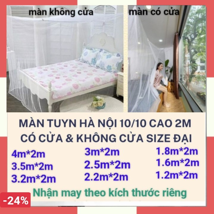 Màn tuyn, mùng tuyn 10/10 cao 2m có cửa & không cửa ghép 2 giường cỡ lớn , màn tuyn mùng tuyn size đại đủ kích thước, mùng tuyn màn tuyn chống muỗi