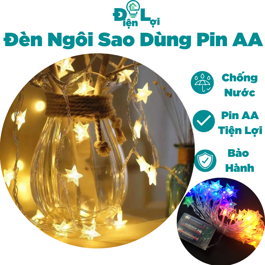 Đèn led dây ngôi sao 1,5m-3m dùng Pin AA nhiều màu trang trí phòng ngủ , ngoài trời lung linh