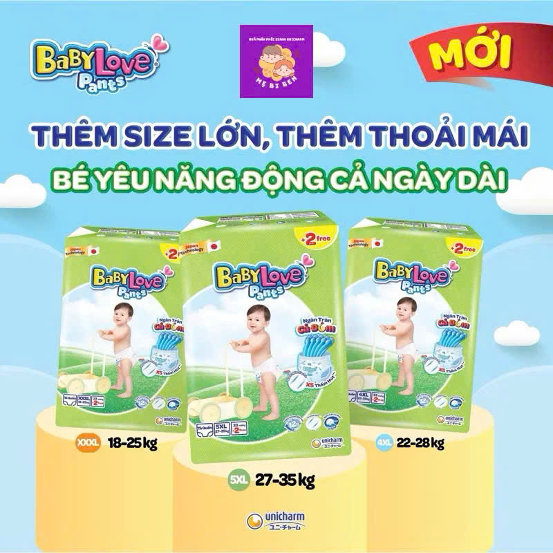 [Size BÉ LỚN XXXL33+2/ 4XL33+2 /5XL33+2 cho bé 18-35kg] Tã Quần Baby Love Size XXXL33+2/ 4XL33+2/ 5XL33+2 Miếng