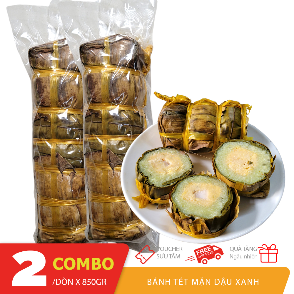Combo 2 bánh tét nhân mặn đậu xanh mỡ cây 750gr