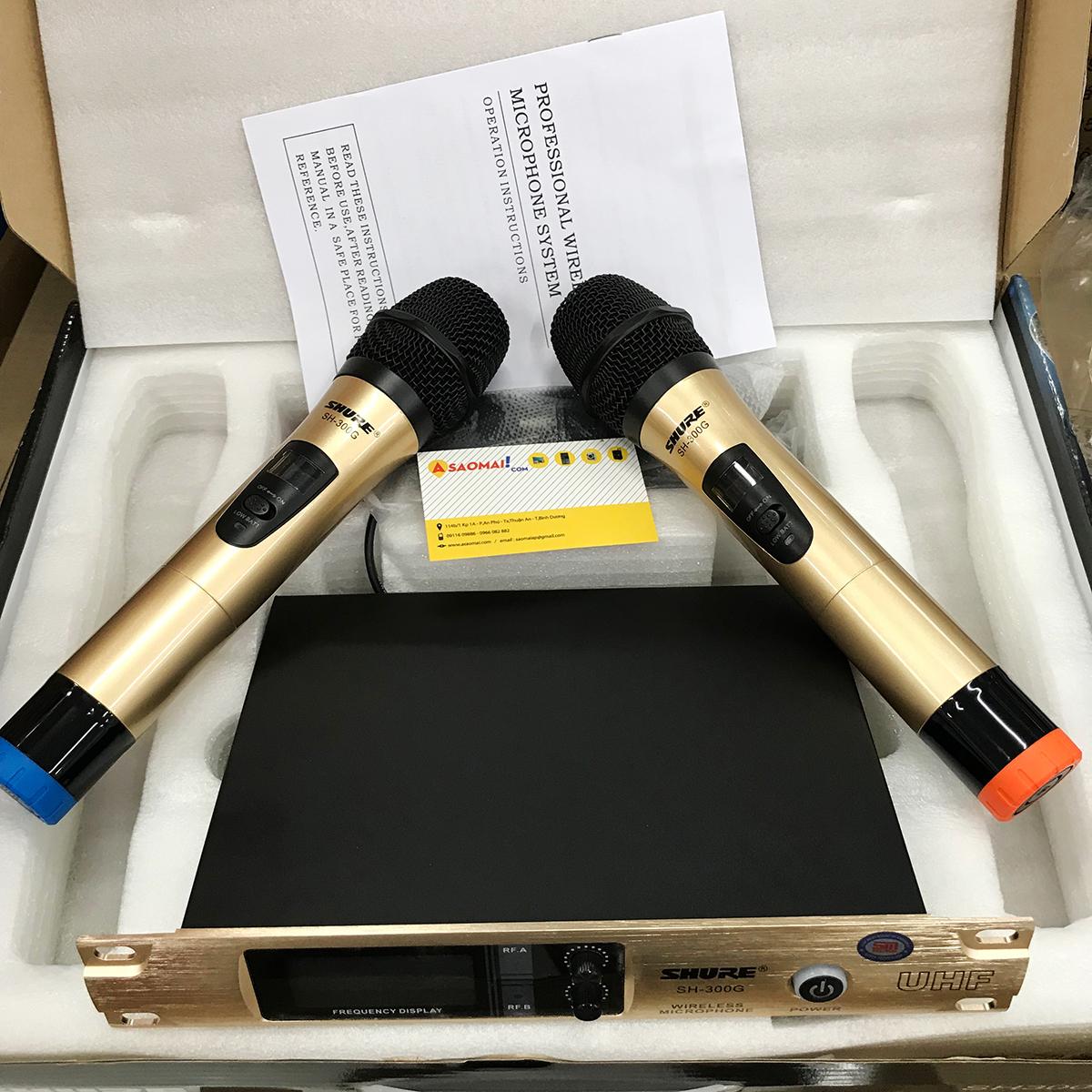 Micro Không Dây Micro Karaoke Không Dây SHURE SH-300G Nhôm Sóng Mạnh, Làm Bằng Nhôm Nguyên Khối Chắc Chắn, LCD hiện thị tần số và tín hiệu sóng AF/RF, Hút Âm Mạnh Màn Hình Lcd Hiện Thị, Karaoke Chuyên Nghiệp, Chống Hú Rít. Hát Nhẹ Nhàng