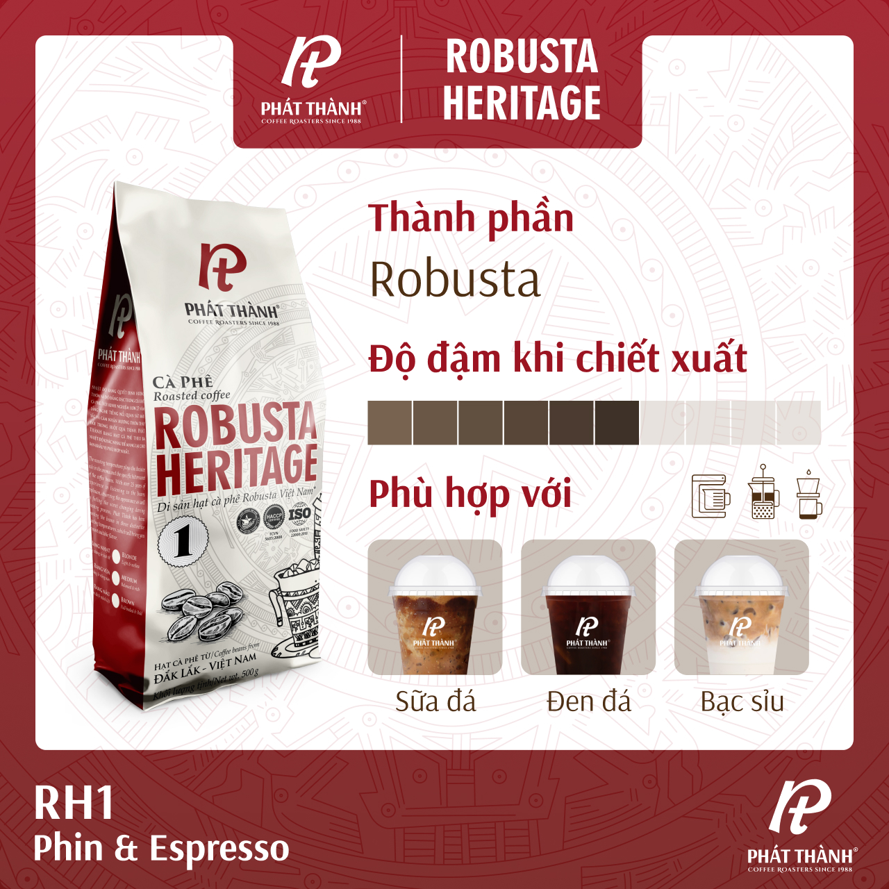 Cà phê phát thành robusta heritage 1 - gói 500g