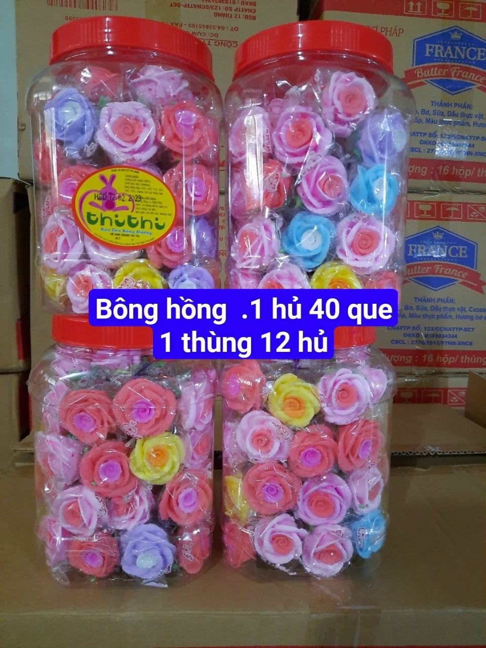 Kẹo que bông hồng que date mới