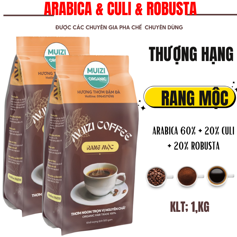 Cà phê hạt nguyên chất, cà phê hạt arabica rang mộc arabica 60% +20% culi+ 20% robusta loại thượng hạng