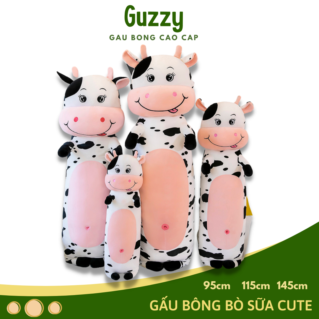 Gấu Bông Bò Sữa Lông Mịn Vải Mềm Thú Bông Cao Cấp, Bò sữa nhồi bông dáng đứng bông gòn cao cấp